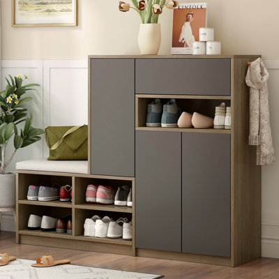 Banc de rangement pour chaussures 2 en 1 et armoires à chaussures, étagère à chaussures multifonctionnelle avec siège rembourré, solution de rangement pour chaussures polyvalente avec tablettes réglables pour le couloir