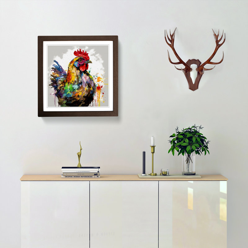 Chicken Gestural Art - Framed Print, Walnut