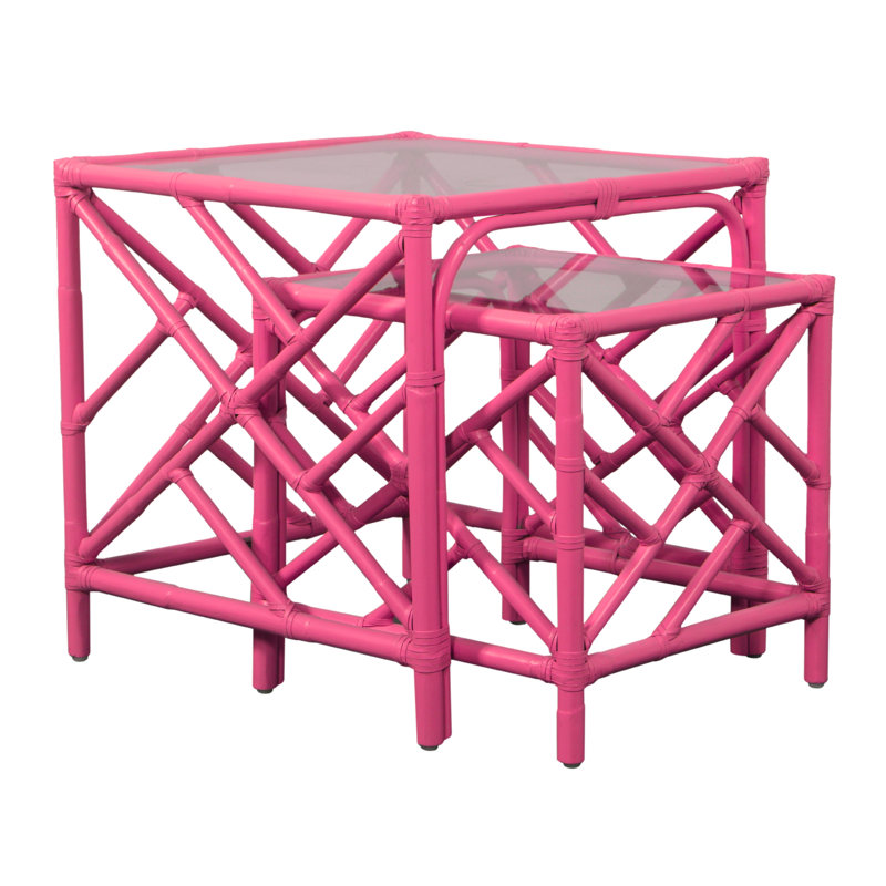 Chippendale Glass Top Nesting Tables, Hot Pink