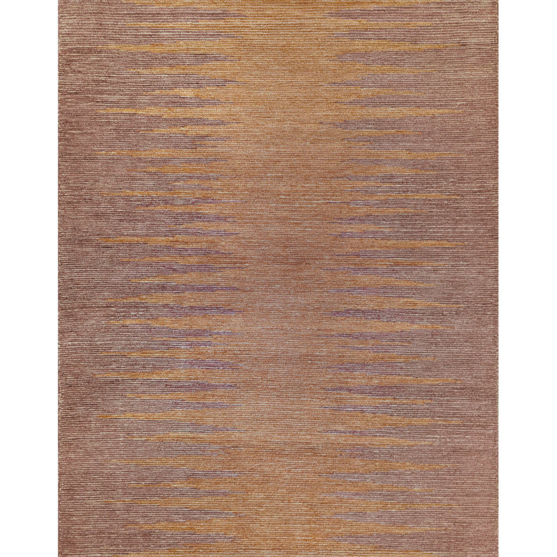 Abrash Ikat Hand-Tufted Wool Area Rug Cut/Loop Pile, 7'6" x 9'6", Spice