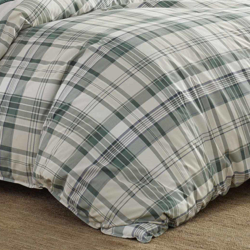 Full/Queen Green Plaid Cotton Duvet Cover Set