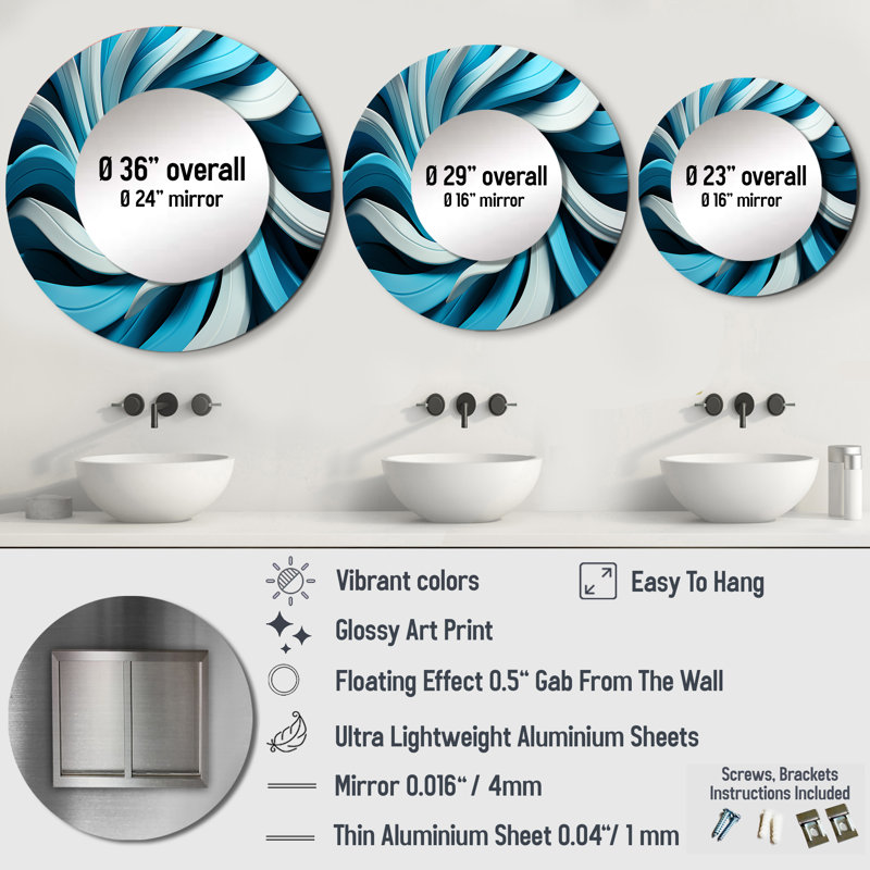 Décoration murale Abdriel - Miroir rond moderne, 36 po x 36 po, Rond