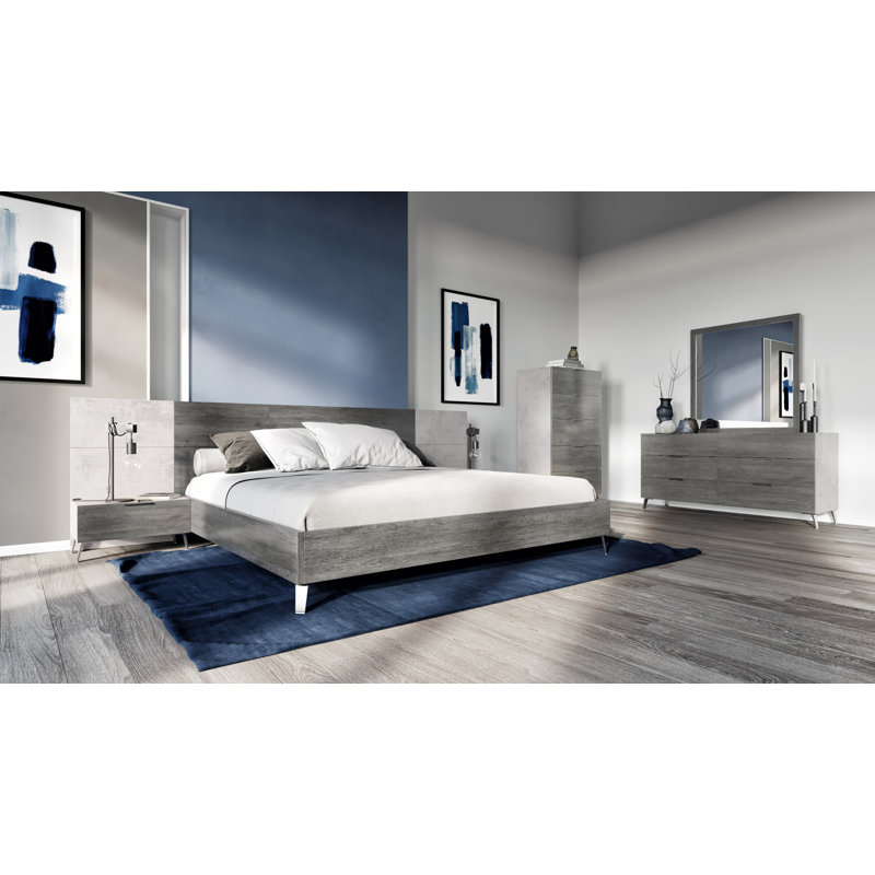 Israar Faux Concrete & Gray Bed, Queen