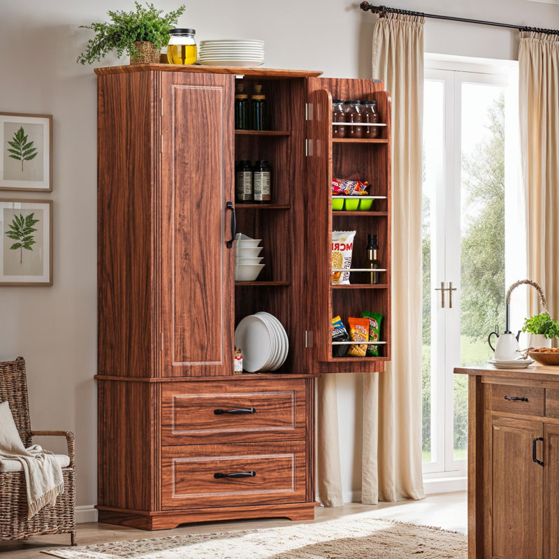 71" Kitchen Pantry Cabinet with 8 Door Shelves & Anti-Tip Kit, Brown