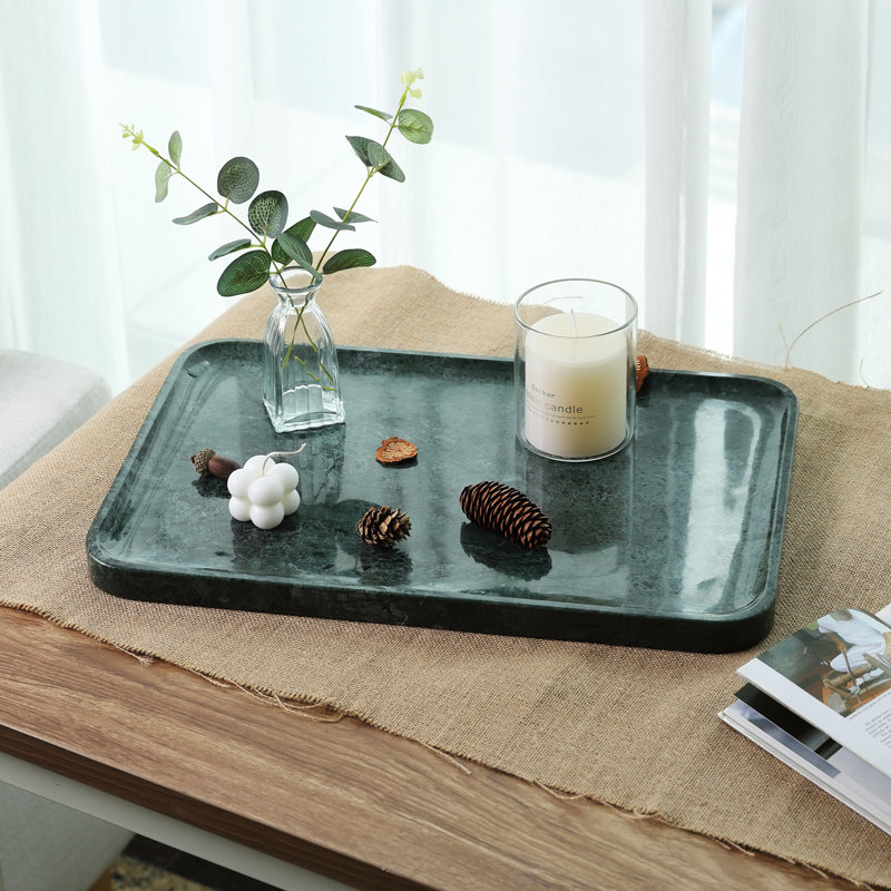Guein Rectangle Natural Marble Tray,Indian Green