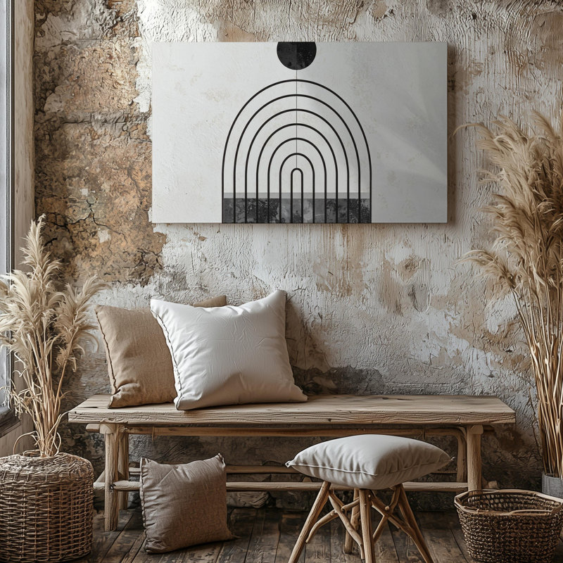 Toile arches célestes, art géométrique Canvasmodern avec cercle noir et art mural concentrique prêt à accrocher