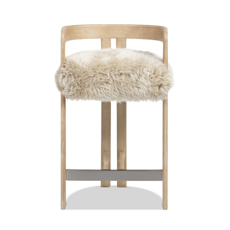 Burress 26.5" Low Back Genuine Fur Counter Stool, Wash White