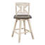De 2 chaises de pub grises et blanches patinées, pivotant à 360 degrés, en bois d'hévéa massif, 2 chaises de salle à manger avec ambiance blanche et rustique divisée-1930041876