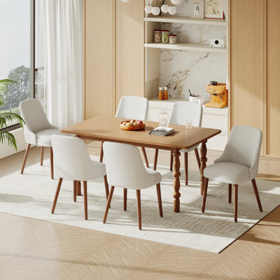 Chaise de salle à manger à haut dossier avec dossier ergonomique courbé, siège rembourré et pieds en bois massif