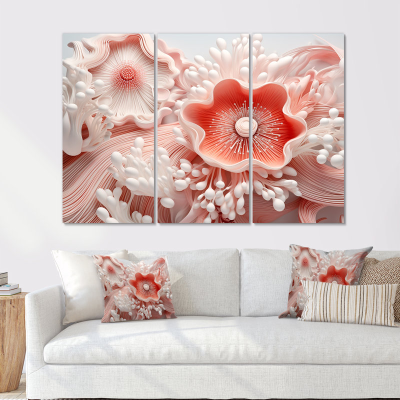 Ensemble de décoration murale géante plumose anémone collage I - corail sous l'eau, H 32 po x l 48 po x P 1 po