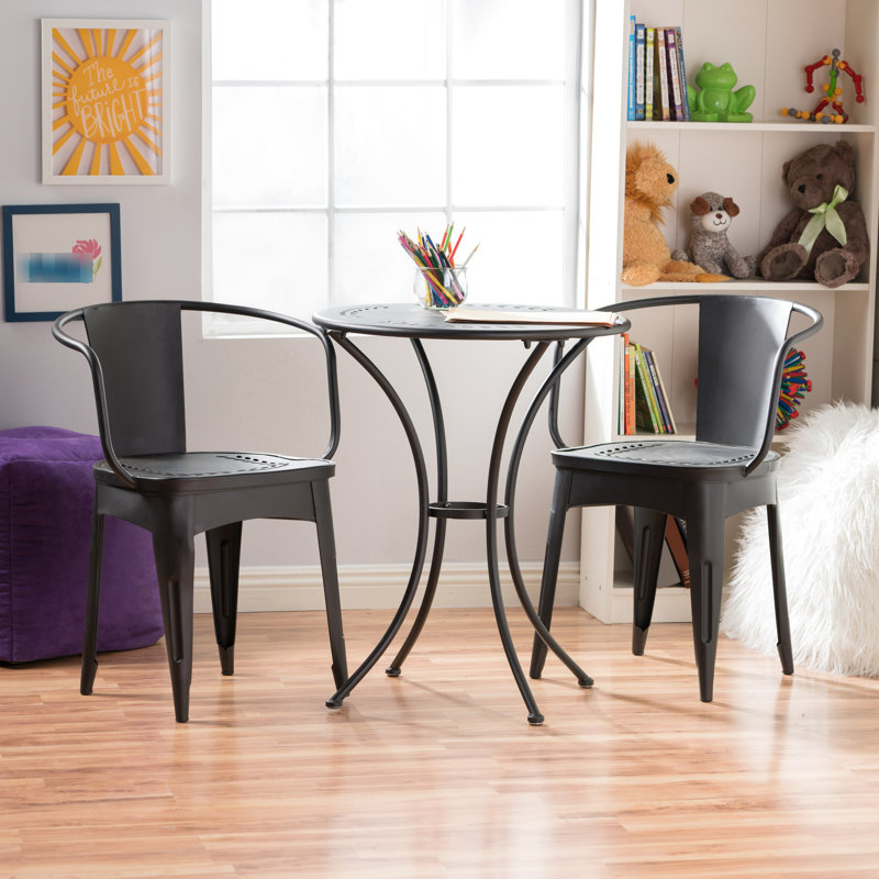 Outdoor 3 Kd Metal - Iron Table & Chairs Powder Coated Shoe Rack, Black