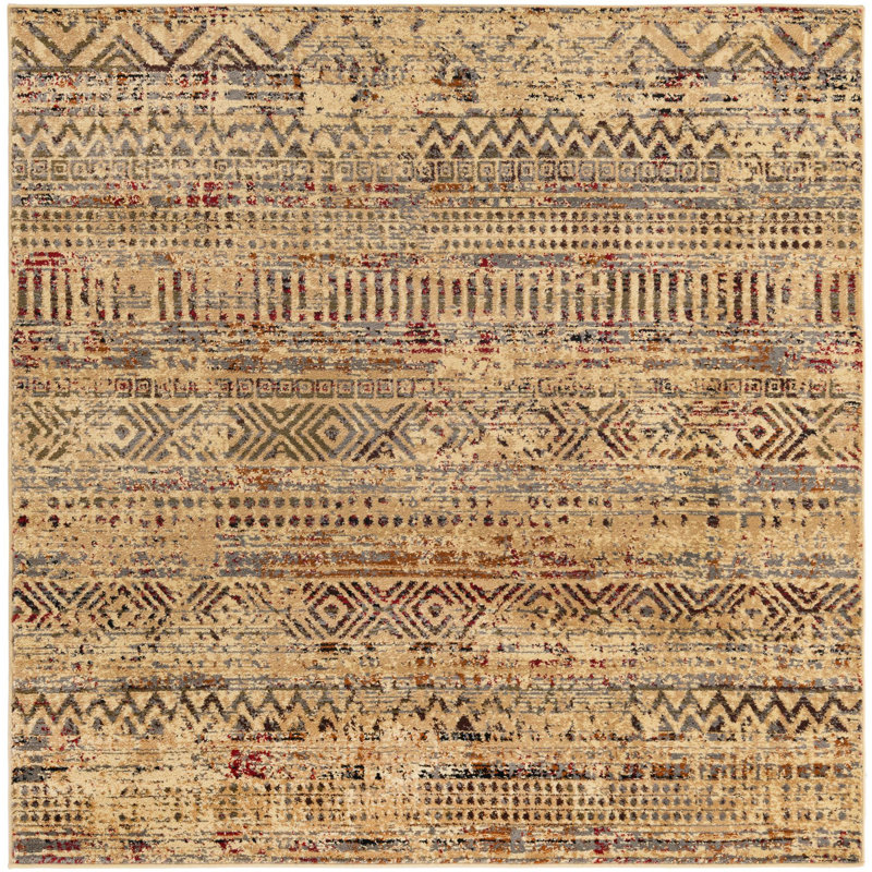Tissu en polypropylène beige et noir Blakely, Carré 5 pi 3 po