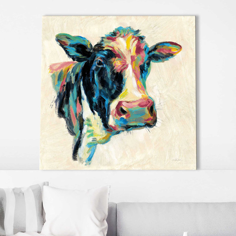 «Expressionistic Cow I V2 (Square)» par Silvia Vassileva, reproduction, Toile tendue, H 36 po x l 36 po x P 1,5 po