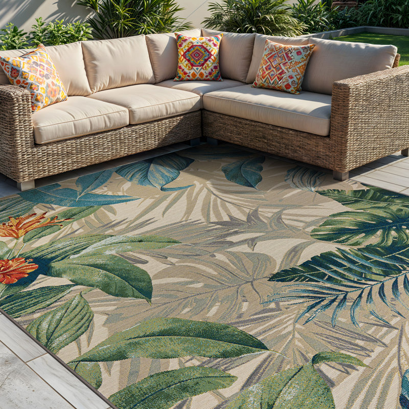 Tapis d'intérieur / extérieur à motif floral tropical Tropical, Rectangle 5 pi 3 po x 7 pi