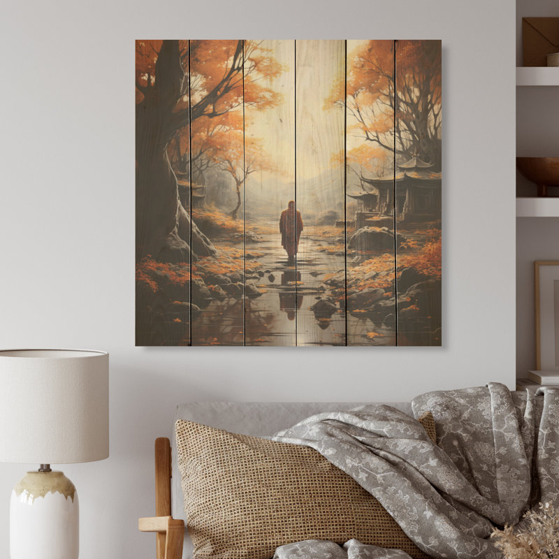 Art mural en bois sur bois de pin naturel, Dharn I, bouddhisme, H 15 po x l 15 po