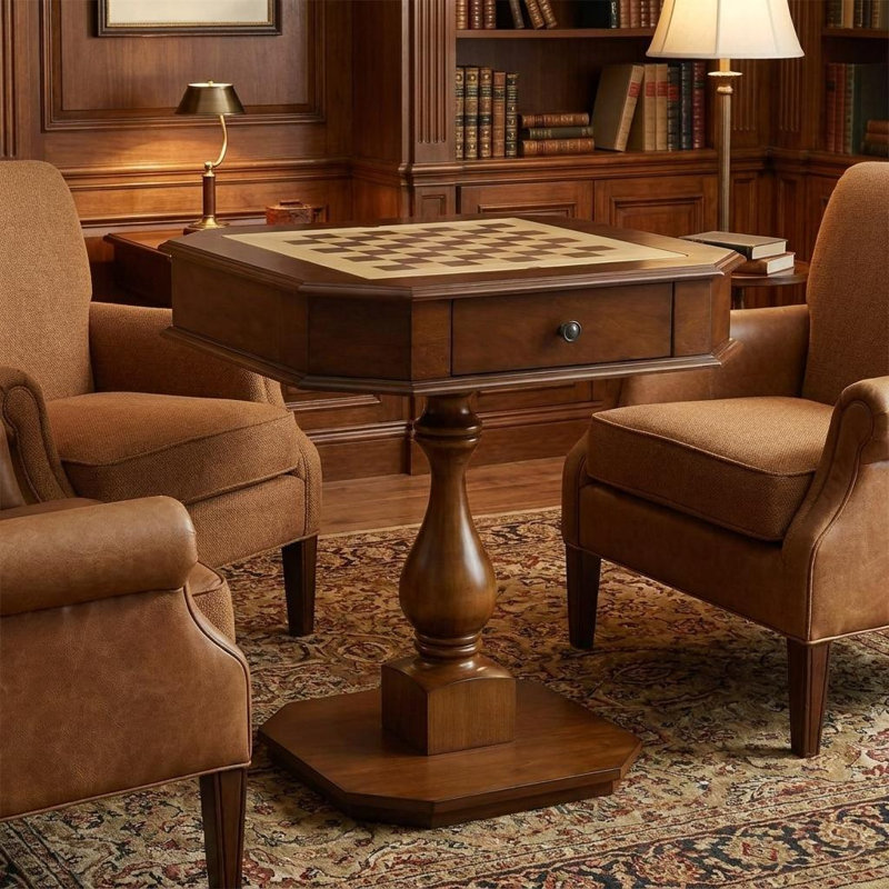 Table de jeu octogonale en merisier brun de 71 cm (28 po) avec tiroir