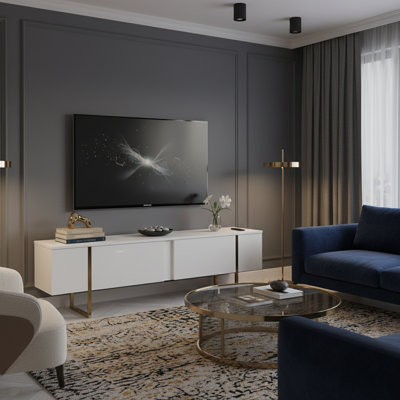 Luxe Modern White TV Stand with Gold Legs