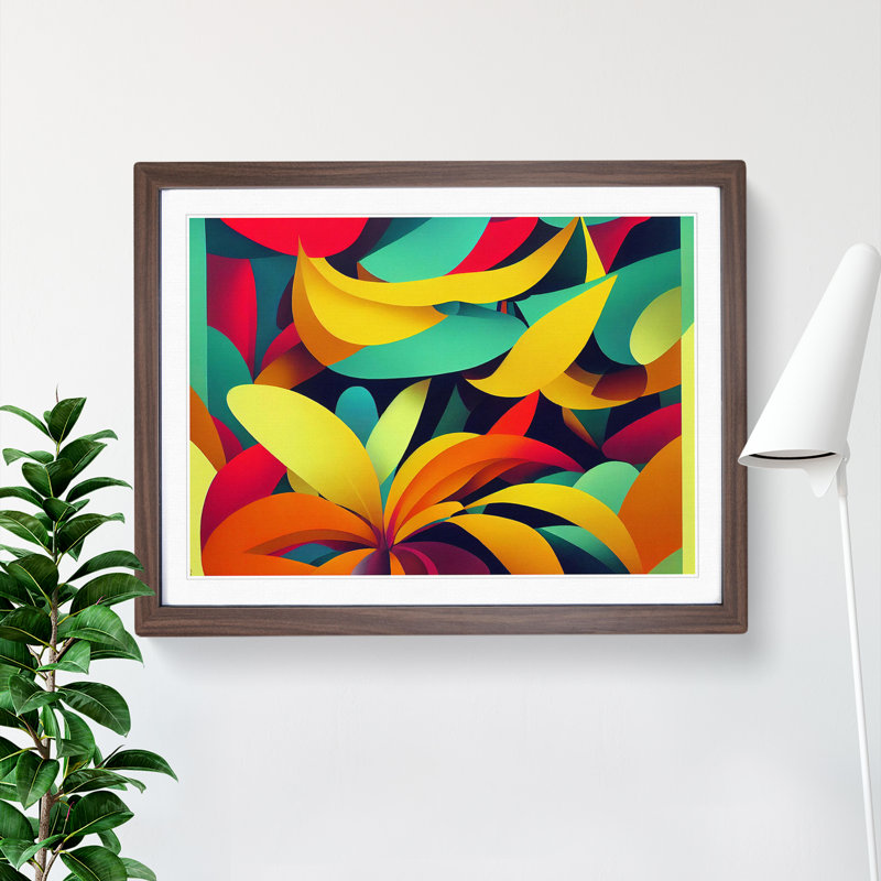 XH1022-9520X Unusual Tropical Flowers Abstract - Single Picture Frame Print, Walnut, 34cm H x 46cm W x 2cm D