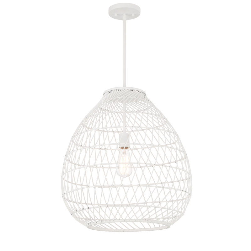 Maya Bisque White Resin Wicker 1-Light Pendant