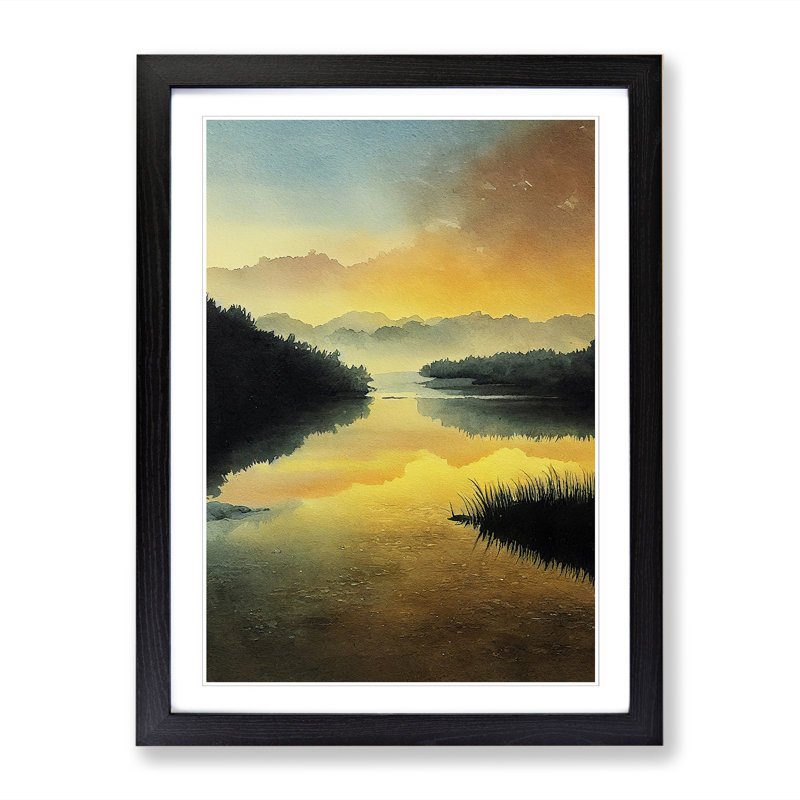 Watercolour Pond Vol.1 - Picture Frame Print, 34cm H x 25cm W x 2cm D, Walnut