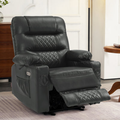 Power Recliner Chair with Heat and Massage, Cup Holder, USB Port, Faux Leather