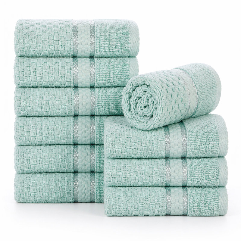 Mulaayam 100% Cotton Popcorn Textured Towel Collection, Washcloths - 10 Pack, Mint Green