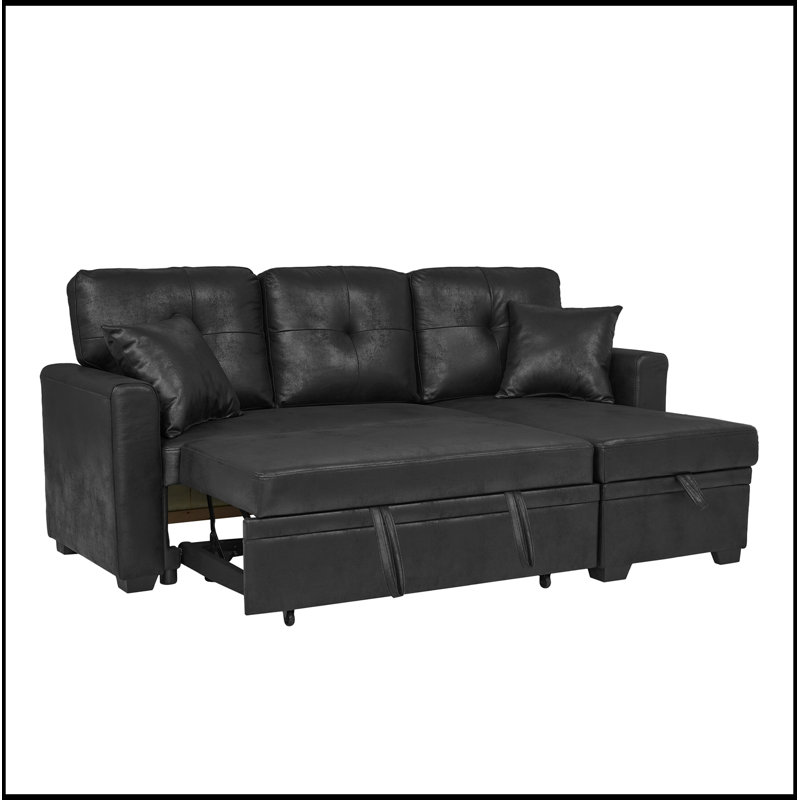 Canapé modulaire en L avec lit escamotable et méridienne de rangement, Noir