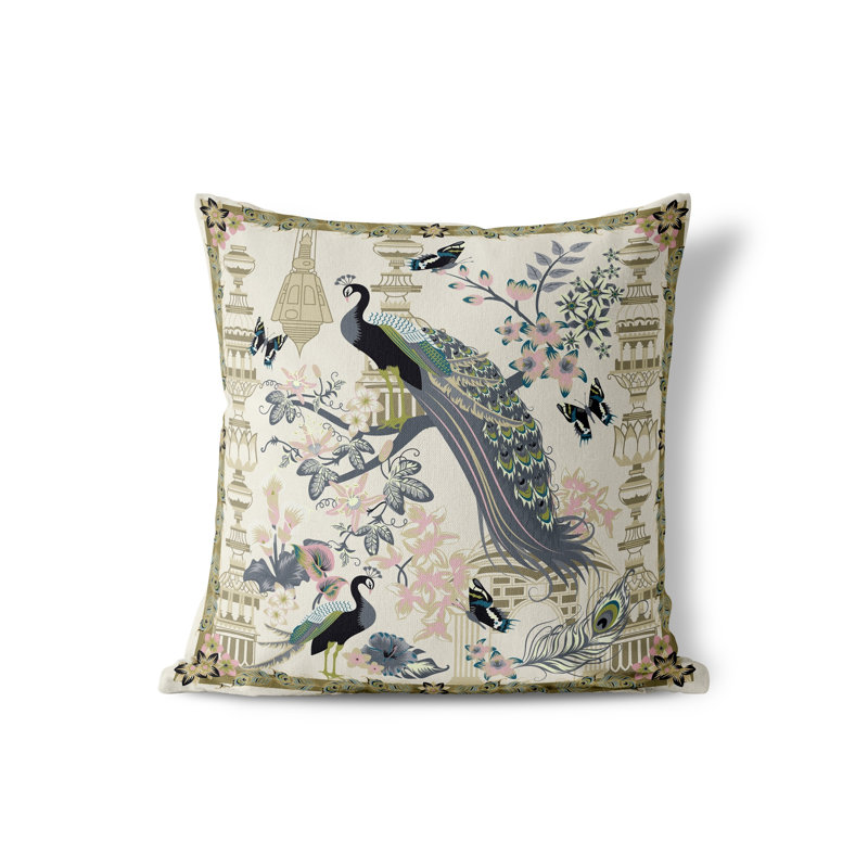 Housse de coussin intérieur / extérieur en polyester Peacock Paradise, 16 po x 16 po, Jaune