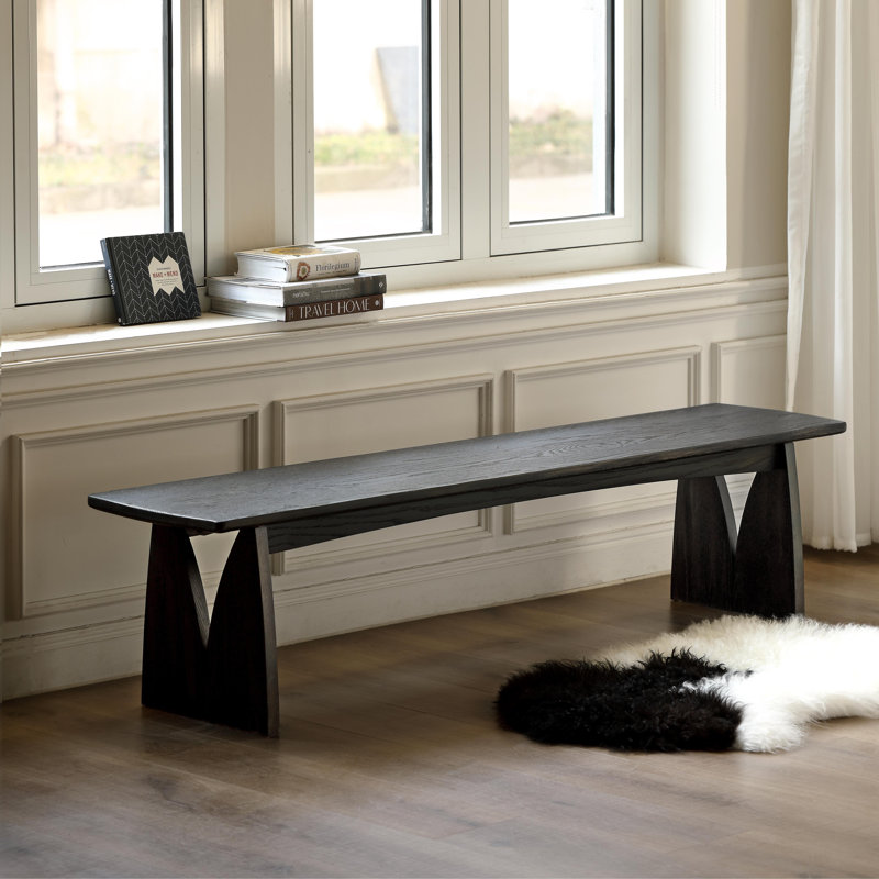63"W Solid Oak Modern Bench, 15.7" H x 63" W x 14.2" D
