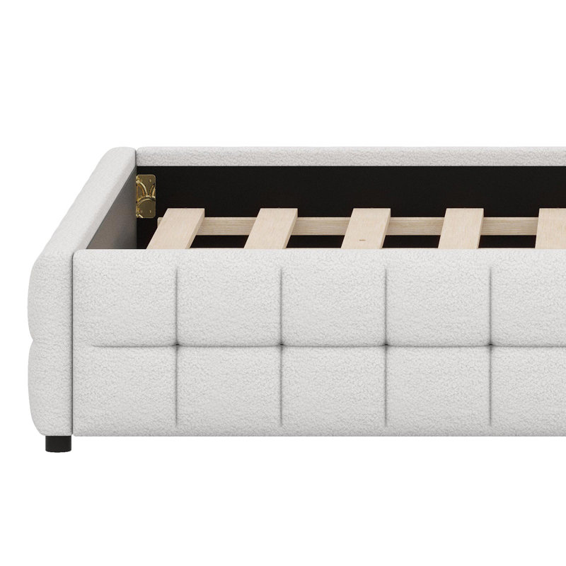 Upholstered Platform Bed With Modern Silhouette, White