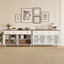 Buffet rétro avec portes géométriques sculptées à la main, finition en bois clair vieilli avec design contrastant, armoire de rangement à 2 tiroirs et 4 portes, pieds réglables, base surélevée pour un nettoyage facile