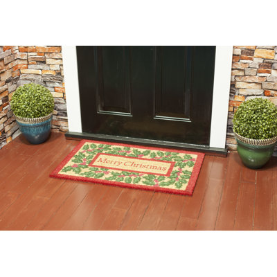 Tapis de porte d’extérieur antidérapant 30" x 18" merry christmas avec holly & ivy pvc Zac