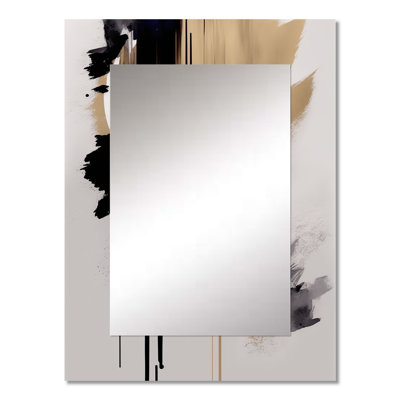 Black, White And Gold Expression III - Abstract Unique Wall Mirror Decor, Black Large Mirror, Printed Metal Art