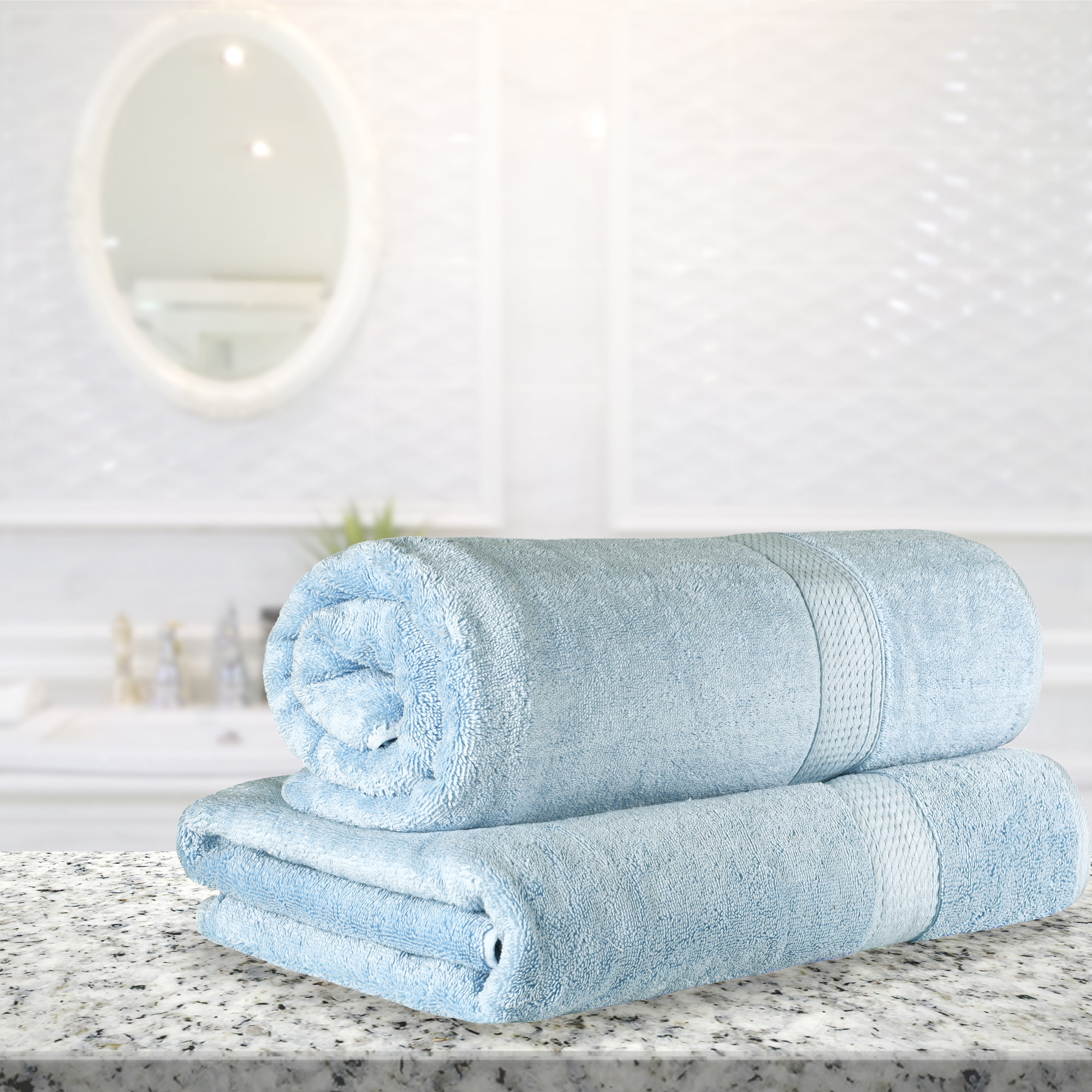 Renata 2 Piece 800 GSM Certified Egyptian Cotton Bath Sheet Set , Light Blue