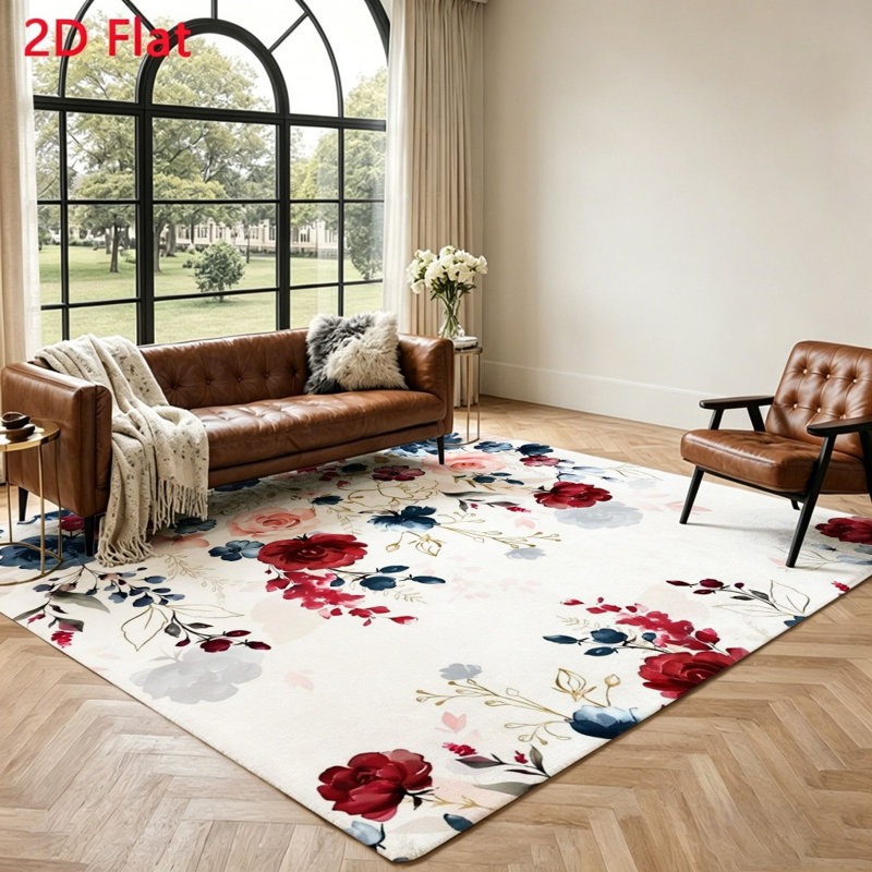 Floral Area Rug, Non-Slip Washable, Indoor Floor Mat for Living Room Bedroom Home Office and Dining Spaces