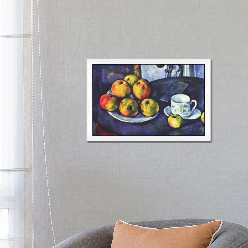 Still Life With Apples by Paul Cezanne - Floater Frame Painting on Canvas, 66.04 cm H x 45.72 cm W, White