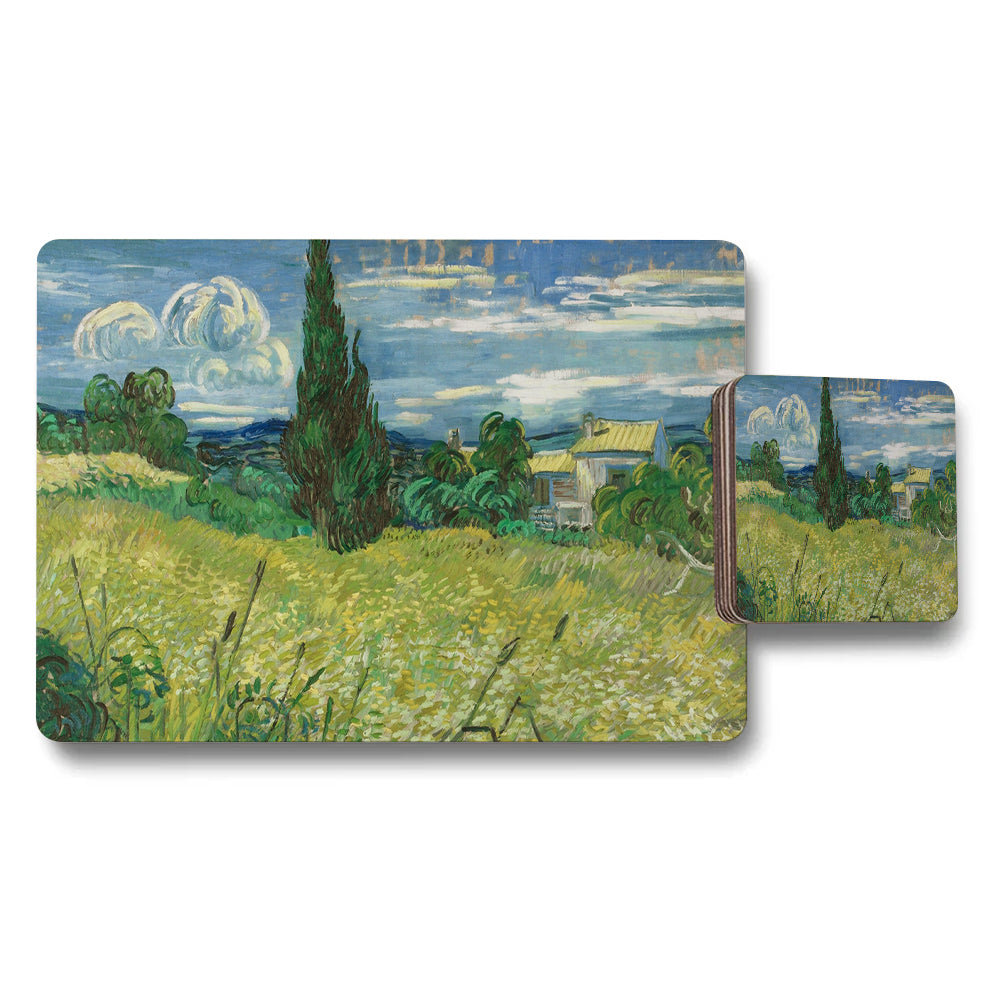 Impressionist Landscape Placemat And Coaster Set Featuring Cypress Fields