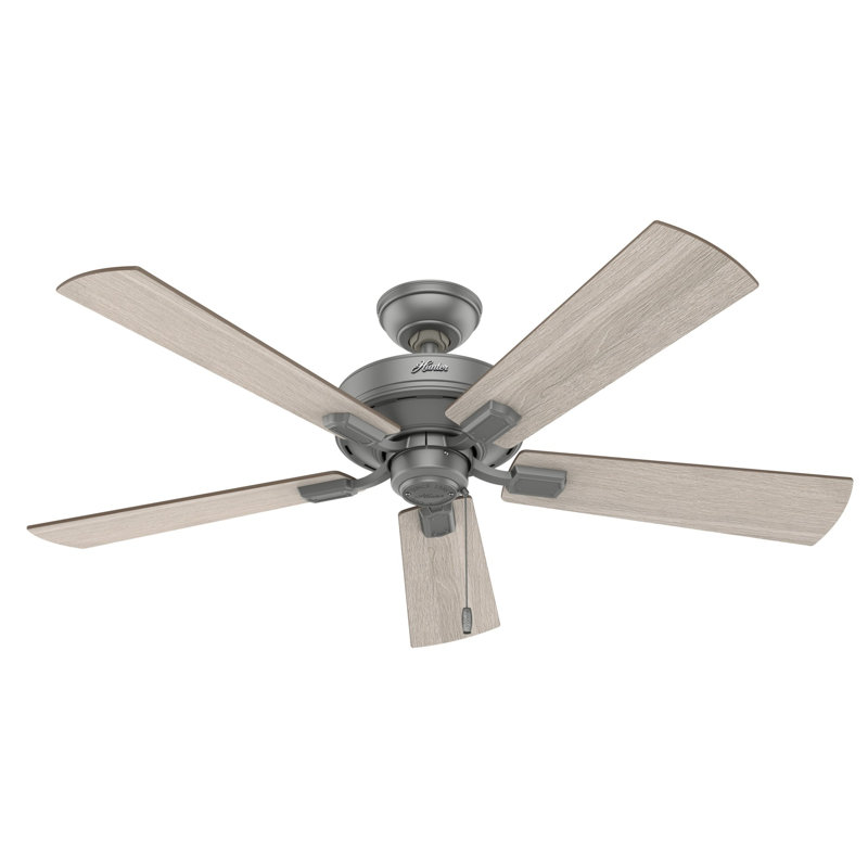 52" Crestfield 5 - Blade Modern Farmhouse Indoor Ceiling Fan with Light and Pull Chains, Matte Silver/Light Gray/Oak