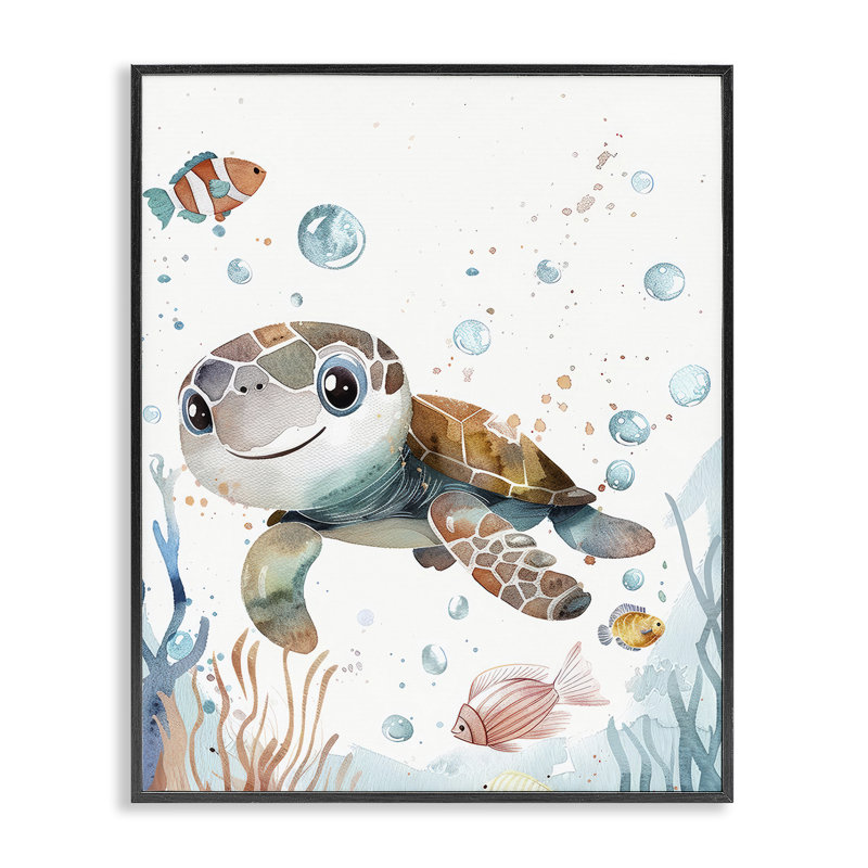«Sourire bébé tortue», estampe numérique par Franklyn Gregory, H 14 po x l 11 po, Giclée encadrée noir minuit