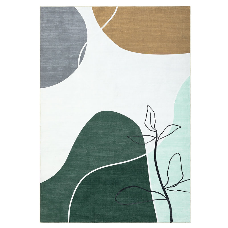 Abstract Machine Printed Area Rug, Rectangle 200 x 290 cm, Green