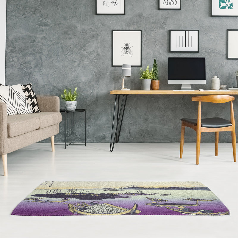 Tapis mauve / gris de l'île de Tsukuda dans la province de Musashi, Rectangle 2 pi x 3 pi