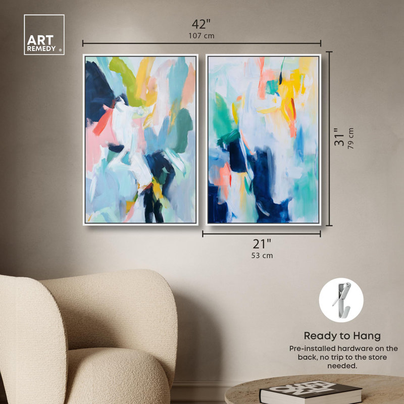 Art mural bleu sur toile Blush Boho, H 31 po x l 21 po, Cadre blanc