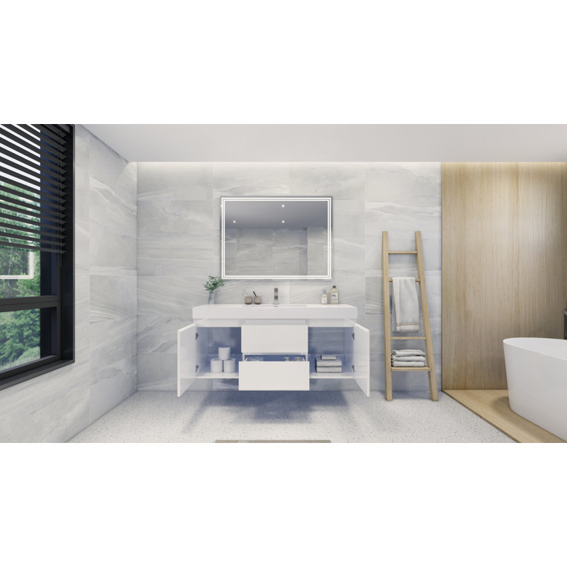 Ensemble de meuble-lavabo simple 59 po Leni, Blanc très luisant