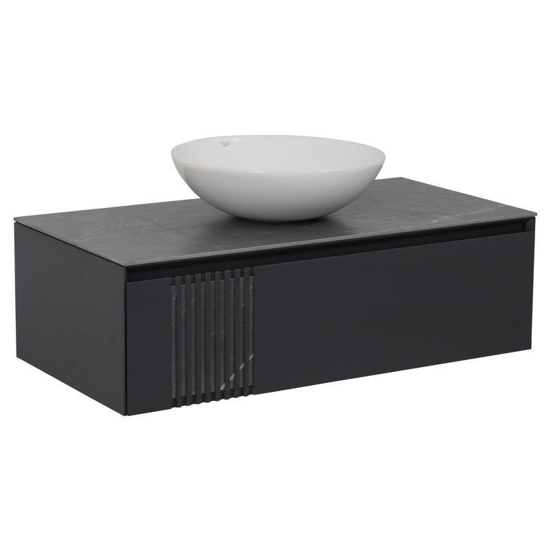39.44'' Single Bathroom Vanity with Ceramic Top with Mirror, Concrete
