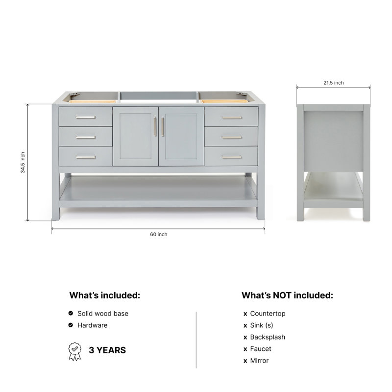 60'' W Single Bathroom Vanity Base, Gray