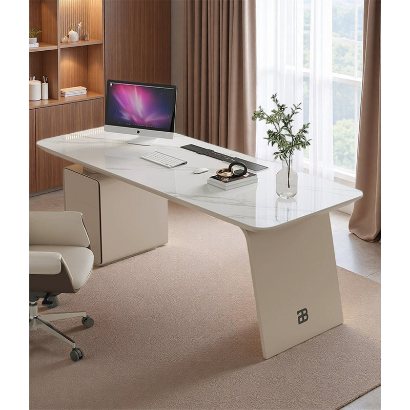 Bureau de luxe crème de style clair, H 29,52 po x l 62,98 po x P 27,55 po