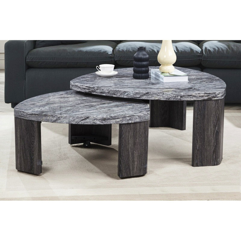 Ensemble de 2 tables basses gigognes grises en faux marbre