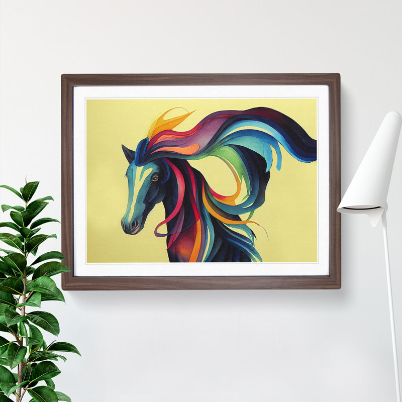Watercolour Horse Vol.3 Abstract 1 Piece Single Picture Frame Wall Art, 25cm H x 34cm W x 2cm D, Walnut