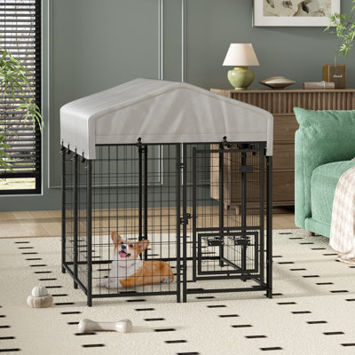 Chenil d'extérieur pour chien de 4 pi x 4 pi x 4,5 pi avec housse imperméable pour chien de taille moyenne à petite 