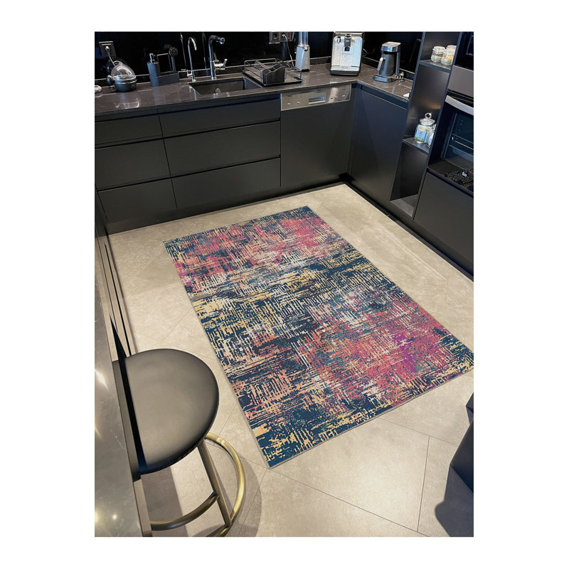 Tapis décoratif tissé à motif abstrait multicolore lavable à la machine